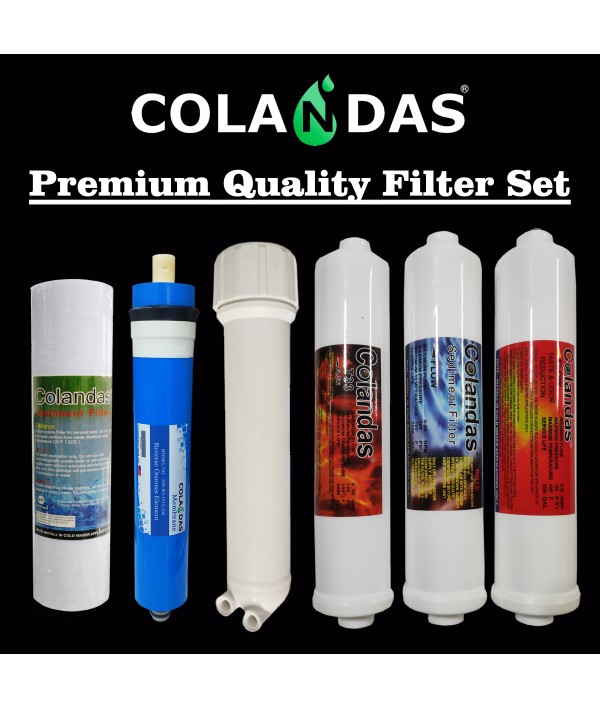 Colandas Replaceable Filter Kit (Inline Sediment, Inline Pre-Carbon, Inline Post Carbon, PP Sediment Filter, RO Membrane 100 GPD, Membrane Housing) Suitable for All Types of Water purifiers
